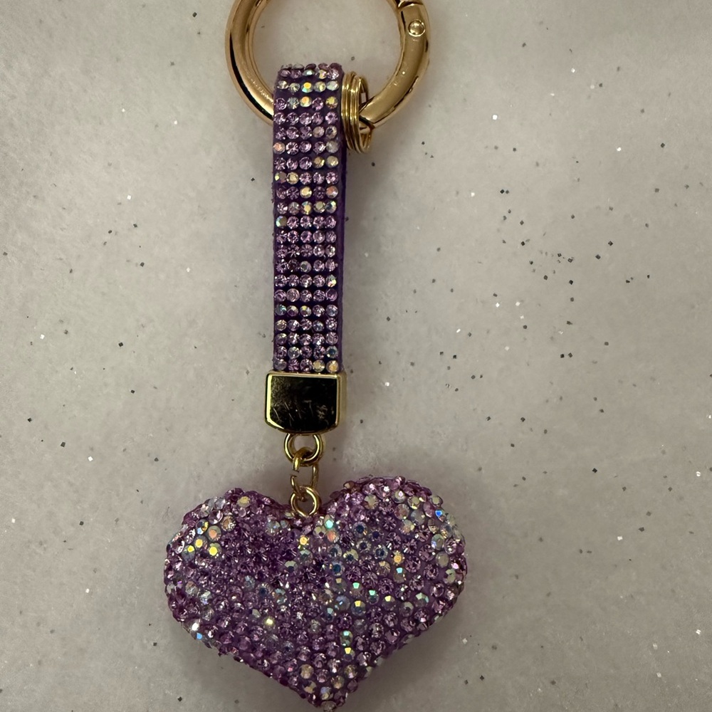 Purple Rhinestone Heart Keychain